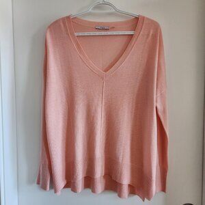 Stylish Peach Dex Oversized V-Neck Sweater